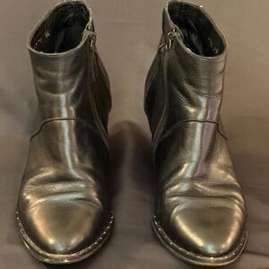 FREDA SALVADOR Black Leather Ankle Boots Zip Block Heel Size 8.5 Spain